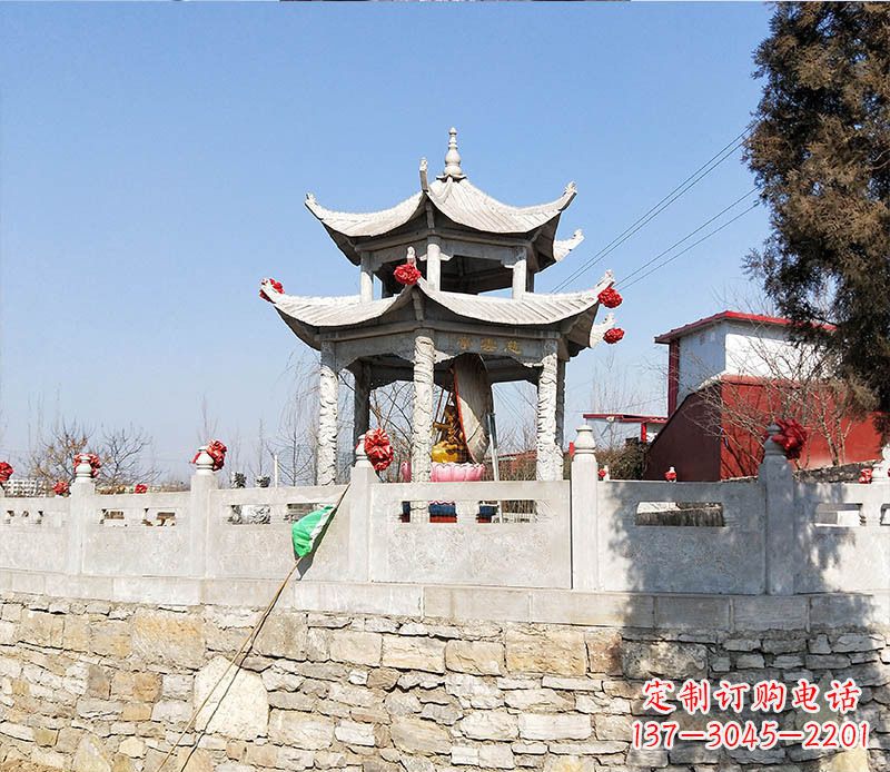 荆州园林仿古双层石凉亭景观石雕 (3)