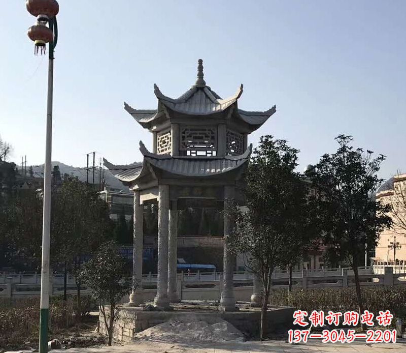 荆州园林仿古双层石凉亭景观石雕 (4)