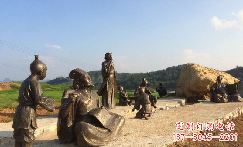 荆州园林古代人物和玩耍的小孩小品铜雕
