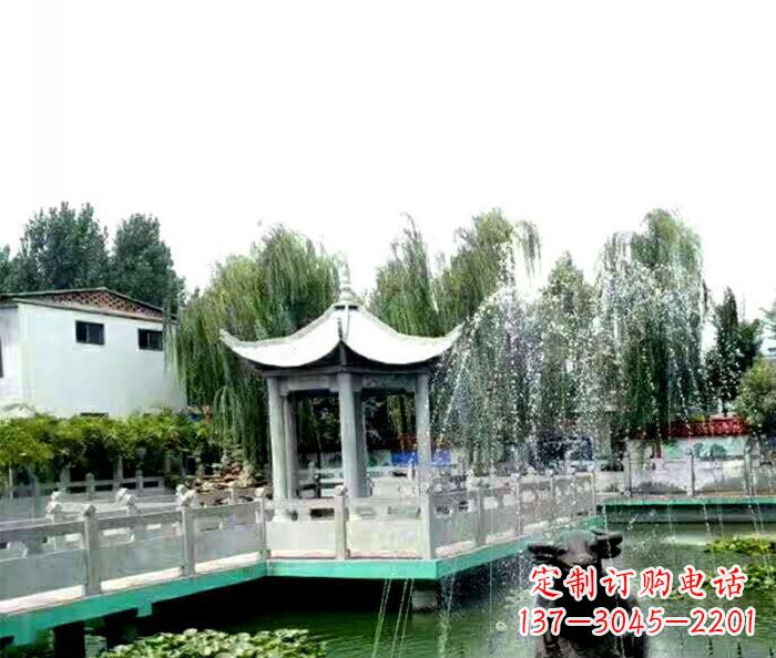 荆州园林景观单层六角石雕凉亭