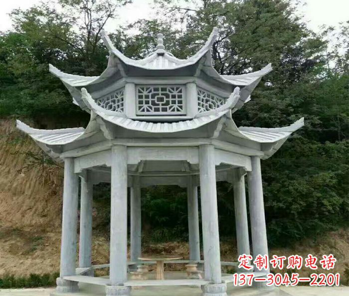 荆州园林双层凉亭石雕 (2)