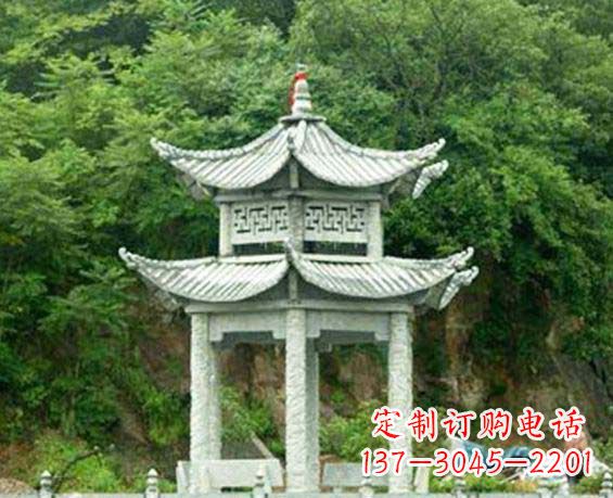荆州园林双层六角石凉亭景观石雕