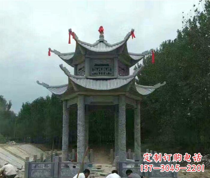荆州园林双层凉亭石雕 (3)