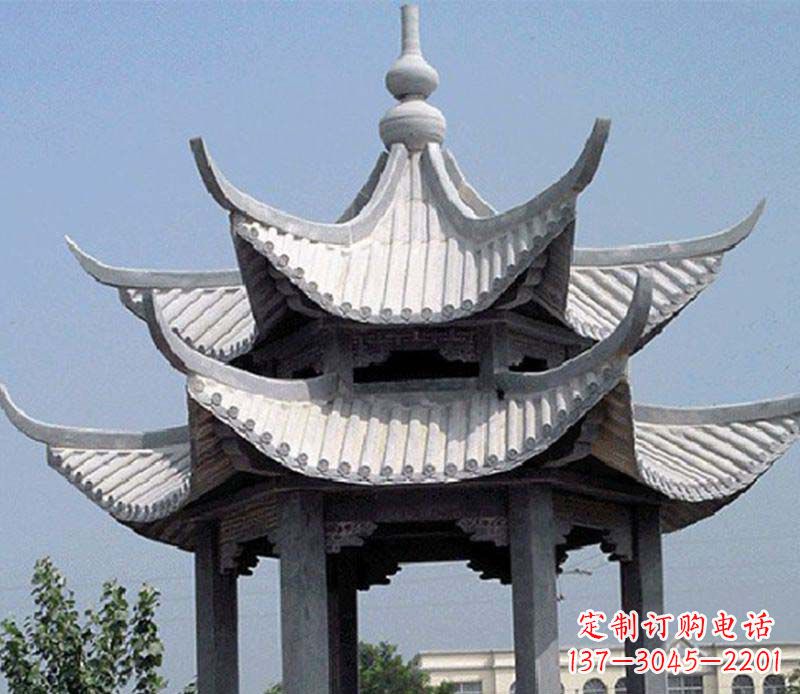 荆州园林双层石凉亭景观石雕