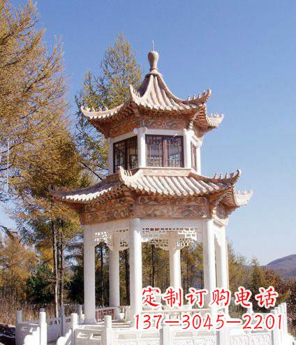 荆州园林双层石凉亭景观石雕 (2)