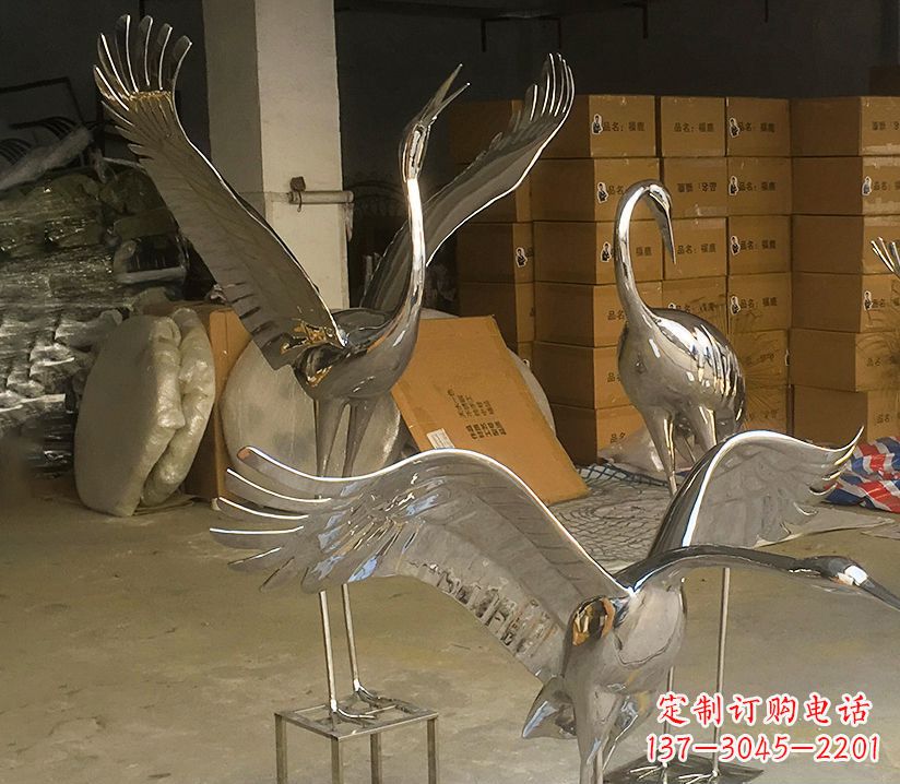 荆州园林云中仙鹤不锈钢雕塑