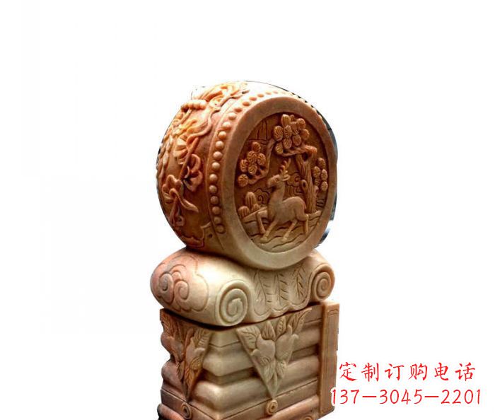 荆州招财石门墩晚霞红抱鼓石