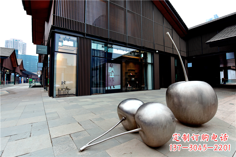 荆州樱桃雕塑-城市街道创意不锈钢樱桃雕塑